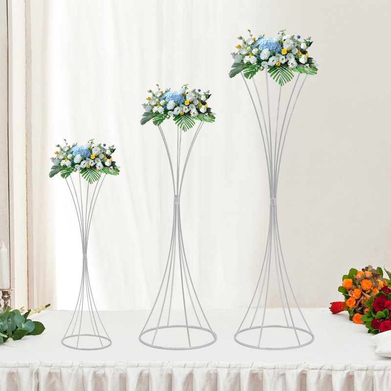 3 pots de fleurs de mariage modernes en forme de sablier, Argent argent