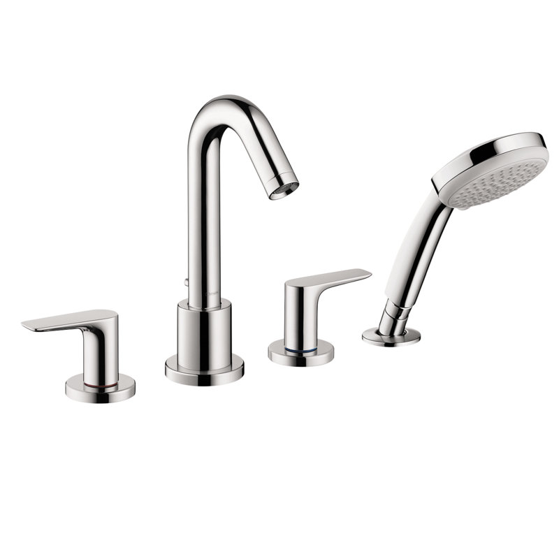 Logis Double Handle Deck Mounted Roman Tub Faucet Trim with Diverter and Handshower, Chrome
