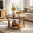 31.5” Round Solid Wood Coffee Table with Lower Storage Shelf, Rustic Natural Finish Living Room Center Table
