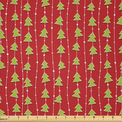 Stoff als Meterware, Green Tree auf Streifen, Grün Weiß Rot, 1M (230x100cm)