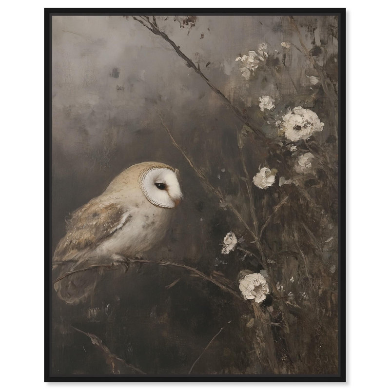 Owl in the Shadows I Canvas Vintage Wall Decor by , 25" H x 25" W, Black Floater Framed