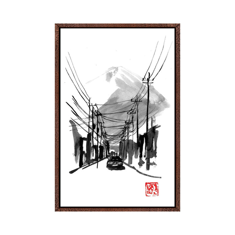Fujiyoshida by Péchane - Painting on Canvas, 101.6 cm H x 66.04 cm W, Classic Brown Wood Framed