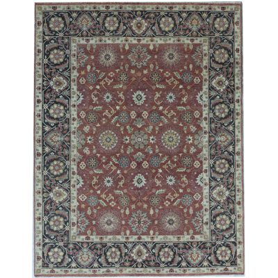 Hand-Knotted High-Quality Red and Charcoal Area Rug