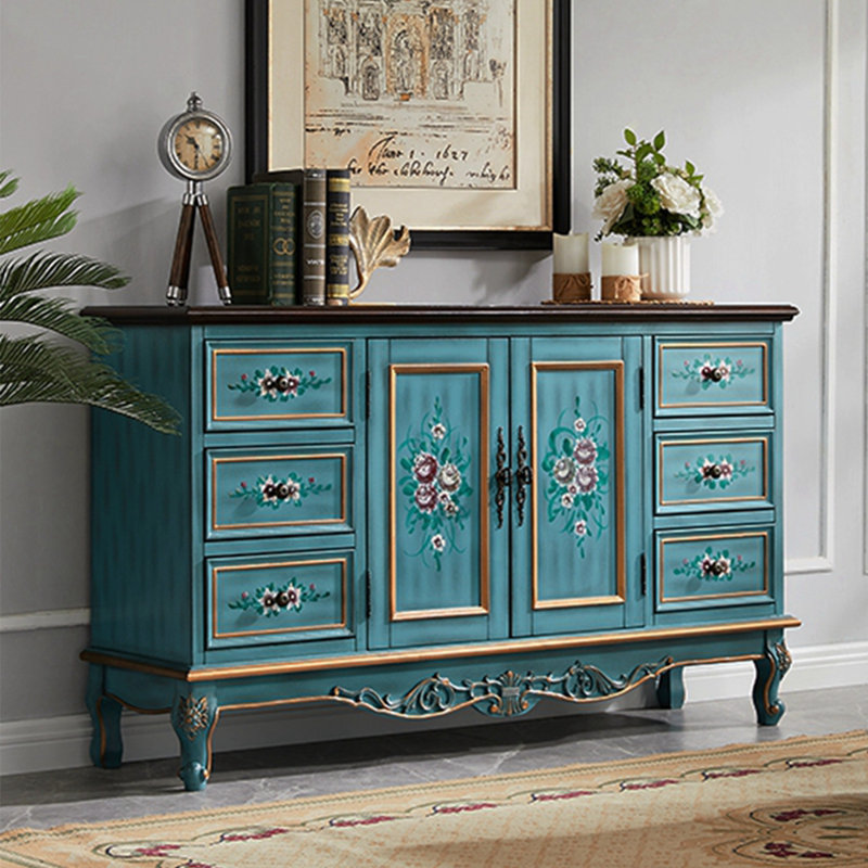 Buffet bleu en bois massif