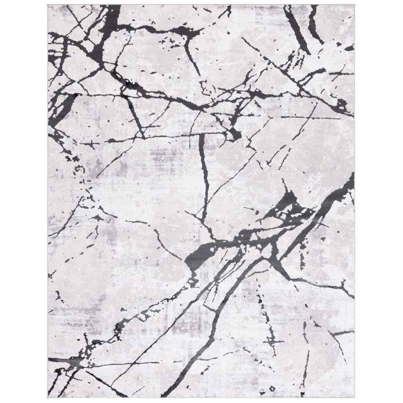 Tapis gris / noir abstrait Metzger, Rectangle 12 pi x 15 pi