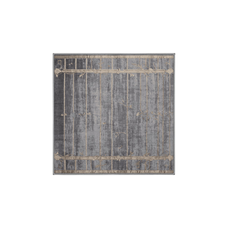 Machine Washable Gray Area Rug, Square 3'