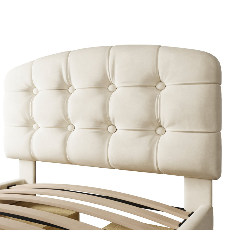 Upholstered Storage Bed, Beige, Single (3')