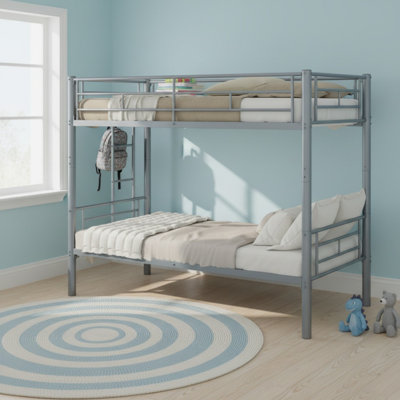 Twin Over Twin Metal Bunk Bed For Kids, Metal Structure Bedframe With Ladders & Guardrail, Convertible 2 Beds