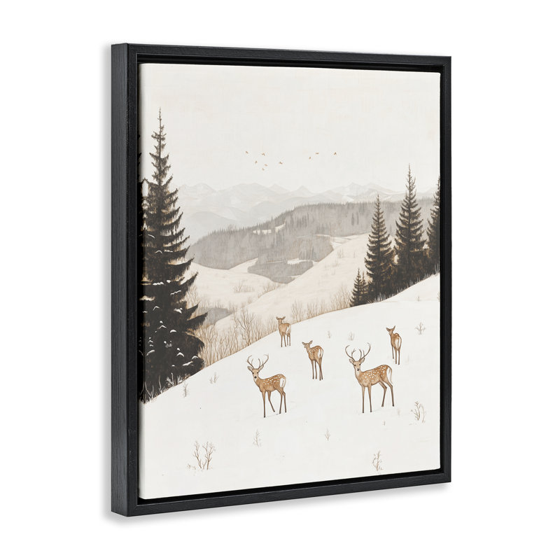 Cadre flottant Winter Deer Mountain View, design par Arlington Prints, Cadre flottant noir de jais, H 21 po x l 17 po