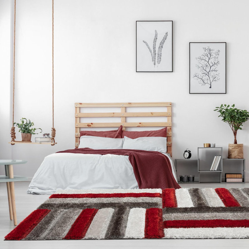 Tapis rouge à motif géométrique Lantanas, Rectangle 5 pi x 7 pi
