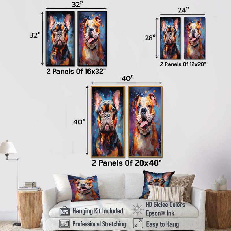Bulldog Boldness - ensemble de 2 reproductions d'art mural, Toile tendue, H 28 po x l 25 po