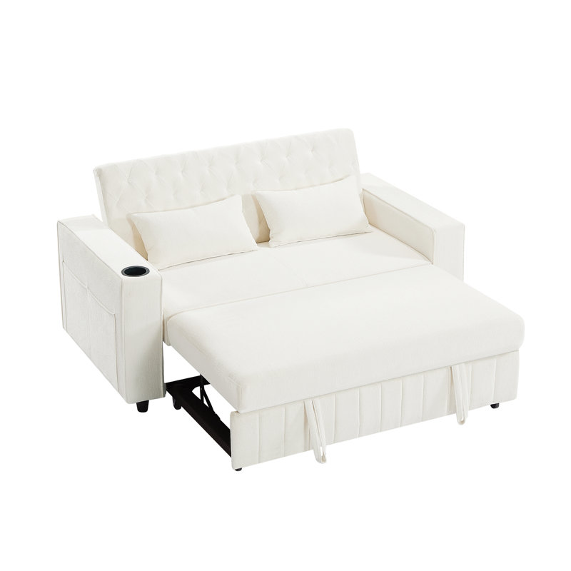 Canapé-lit coulissant, dossier réglable à 3 positions et ports USB, Beige