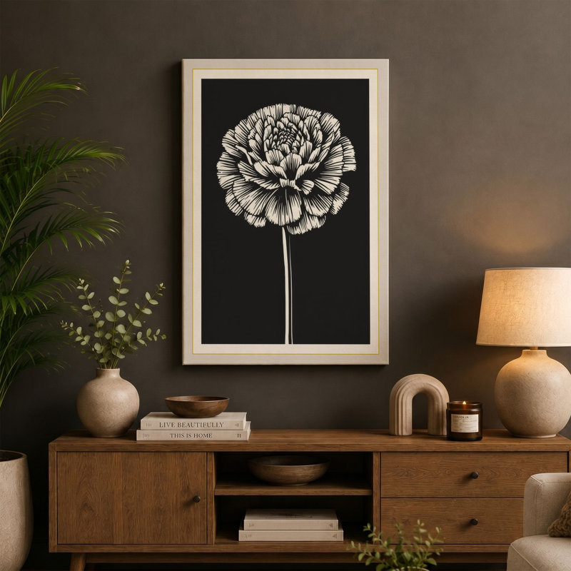 Single Stem in White Botanical - Wrapped Canvas, 24x16 - 61.0 x 40.6 cm, Sage Border