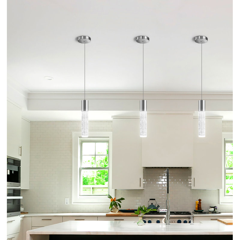 Luminaire suspendu moderne à 3 lumières à DEL en chrome, mini lumières en cristal à bulles pour îlot de cuisine et bar (ensemble de 3)