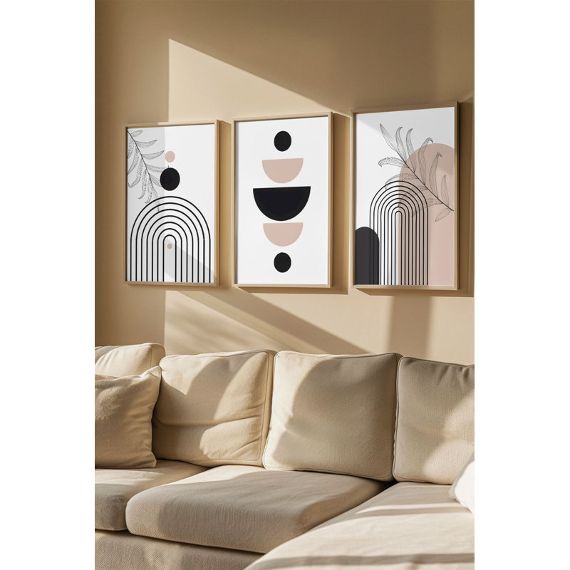 Élégant ensemble de peintures en panneau de fibres à densité moyenne encadrées (3 pièces), 13,0 x 19,0 po chacune | Cadre 100% bois massif (0,8 po d'épaisseur) | Impression numérique éclatante | Parfait pour le salon, la chambre à coucher ou le bureau, design élégant et moderne