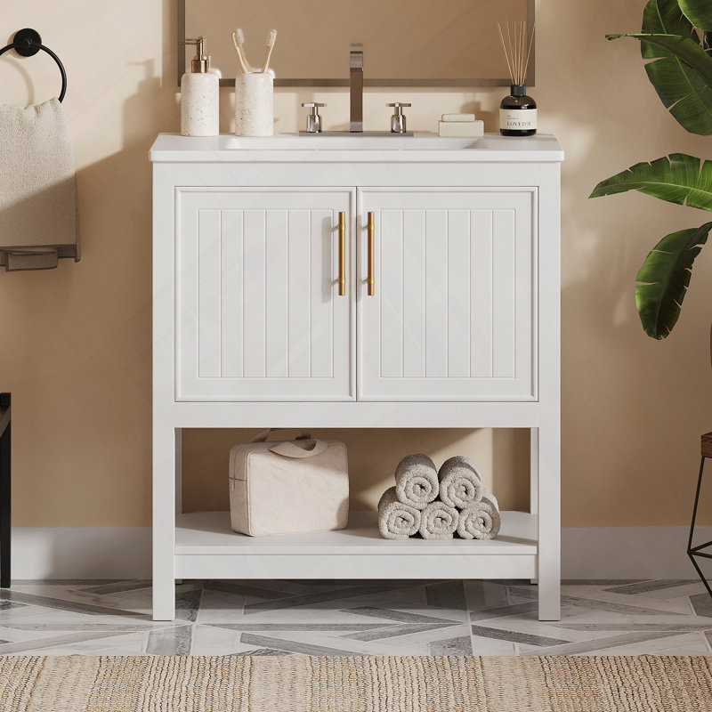 Meuble-lavabo avec lavabo en céramique, Blanc