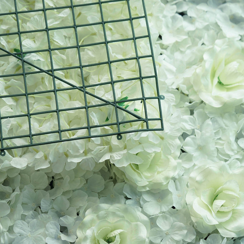 Cream Silk Hydrangea and Rose Floral Wall Panel with Lights