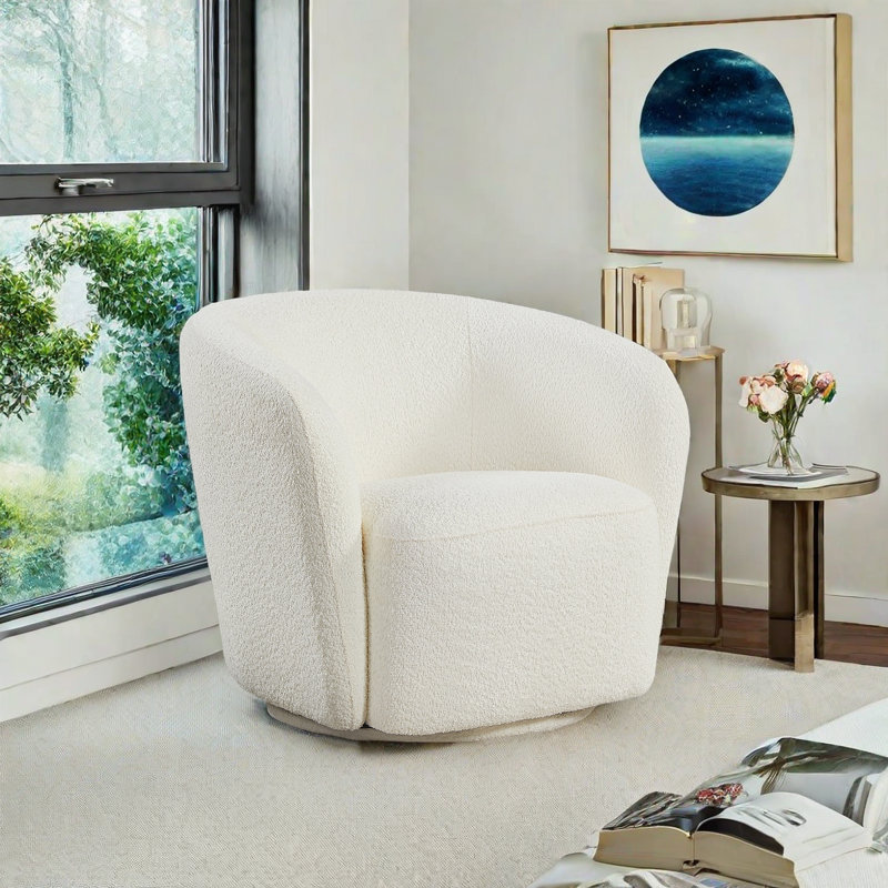31.1"Width 360-degree swivel Barrel Chair, White Foam Padding