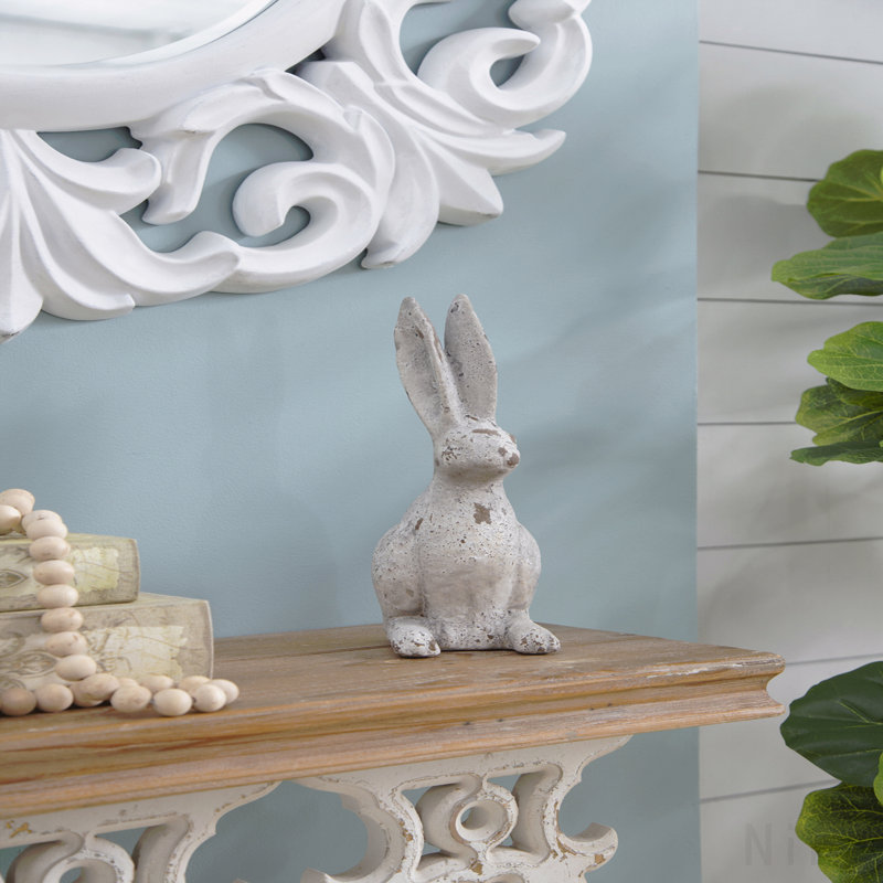 Statue de lapin en ciment crème 5,3 x 4,5 x 12,8 po