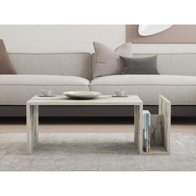 Table basse moderne avec tablette inférieure, finition marbre Freesia, 34,2 po x 12,8 po x 19,7 po | 100% panneau de particules enduit de mélamine, épaisseur: 0,7 pouce | Conception murale, élégante et fonctionnelle pour le salon et les espaces contemporains