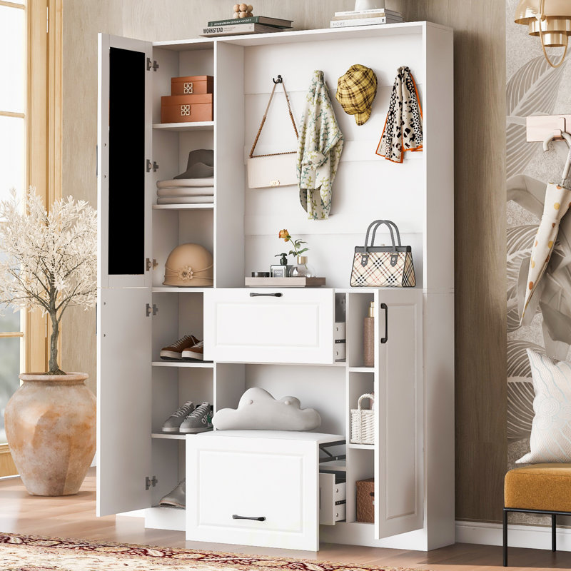 Banc d'entrée 51,1 po VIBE avec porte-chaussures intégré, 3 en 1 et porte miroir