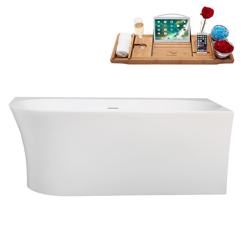 59" Streamline Soaking Freestanding Tub and Tray With Internal Drain, Glossy White