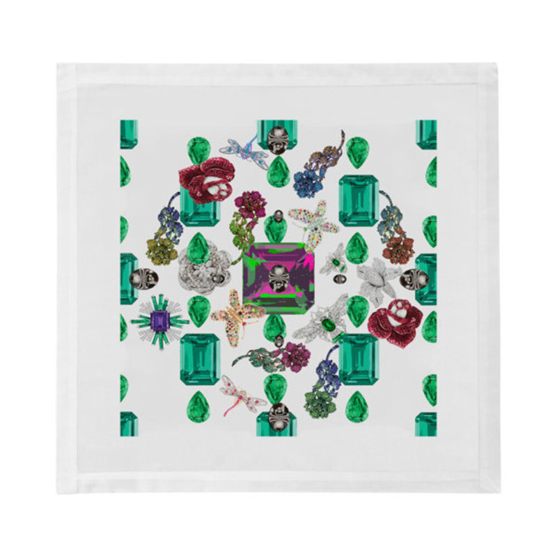 Jewel Box Emeralds Cotton Blend Square Napkins, White
