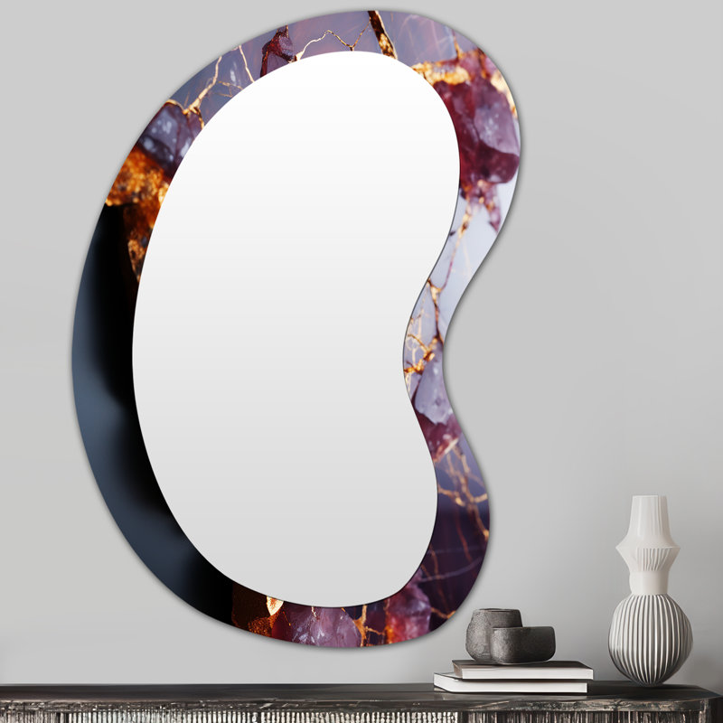 Rose et rivière de marbre doré V - Art abstrait en métal - Miroir mural moderne et irrégulier, 31 po x 22 po