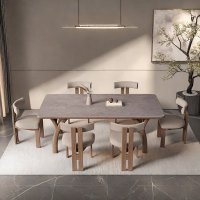 Modern Minimalist Wood Stone Dining Table Chair