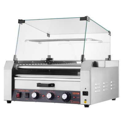 Hot Dog Roller, 30 Hot Dog 11 Rollers, Stainless Steel Sausage Grill Cooker, 1950W Hot Dog Machine with Bun Warmer, Cover, 3 Temp Control, Side Storage Box, Oil Drip Tray, for Home & Commercial