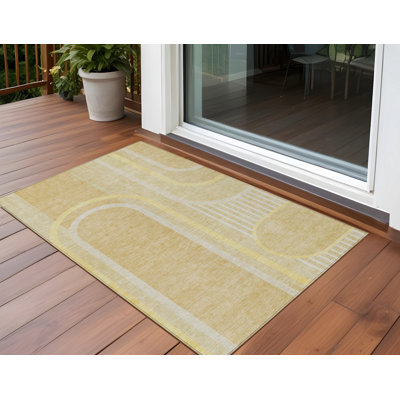2' X 3' Beige Abstract Washable Indoor Outdoor Area Rug