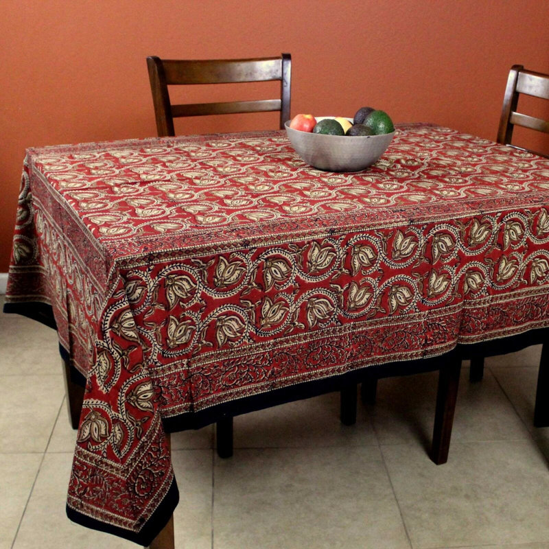 Navasart Floral 100% Cotton Tablecloth, Red