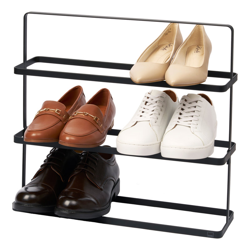 Range-chaussures Yamazaki Home, large, court, acier, court, peut contenir de 6 à 9 chaussures, poignées, Noir