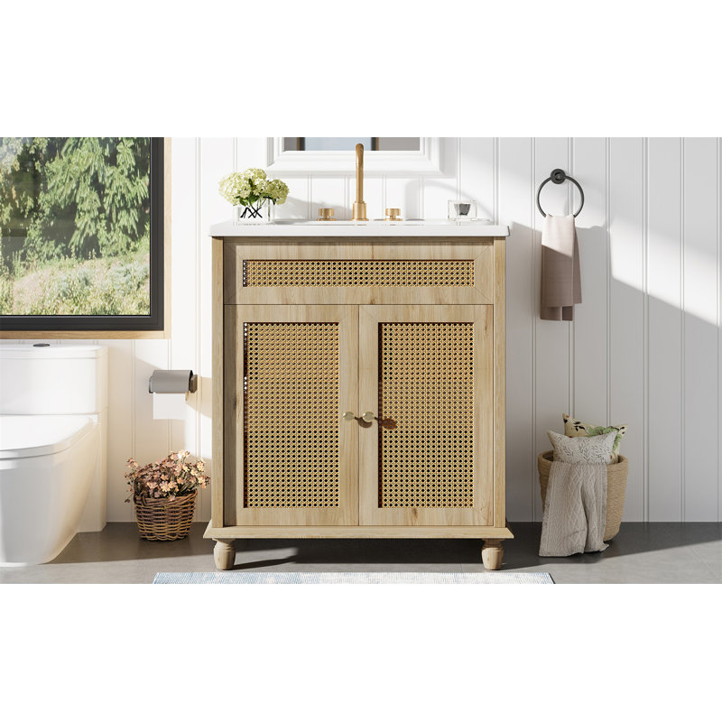 30-Inch Bathroom Vanity: Handwoven Rattan Doors