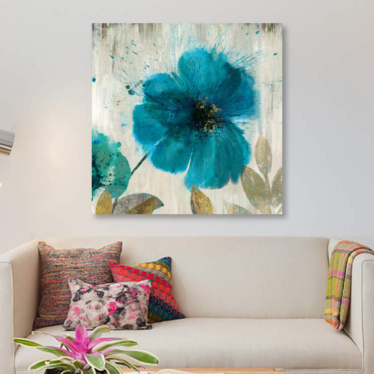 «Teal Splash I», reproduction sur toile, H 12 po x l 12 po x P 1,5 po, Toile tendue, Pas de tapis