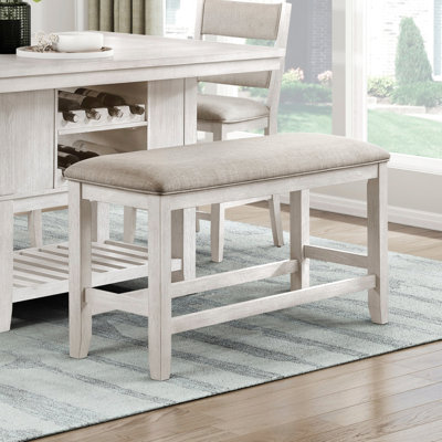 Banc de comptoir Titre moderne avec revêtement texturé gris et finition blanc antique, taille 48 po x 16,5 po, capacité de poids de 300 lb