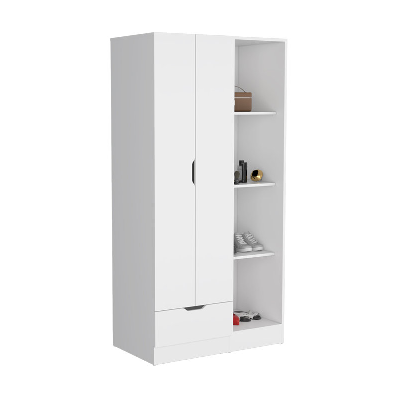 Armoire Toccoa avec 1 tiroir et 4 tablettes ouvertes à 4 niveaux, chambre à coucher, Blanc