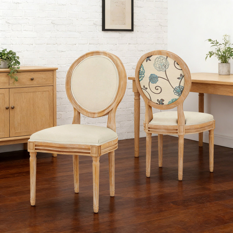 Chaise d'appoint en velours French Country, Motif floral beige / bleu, Naturel