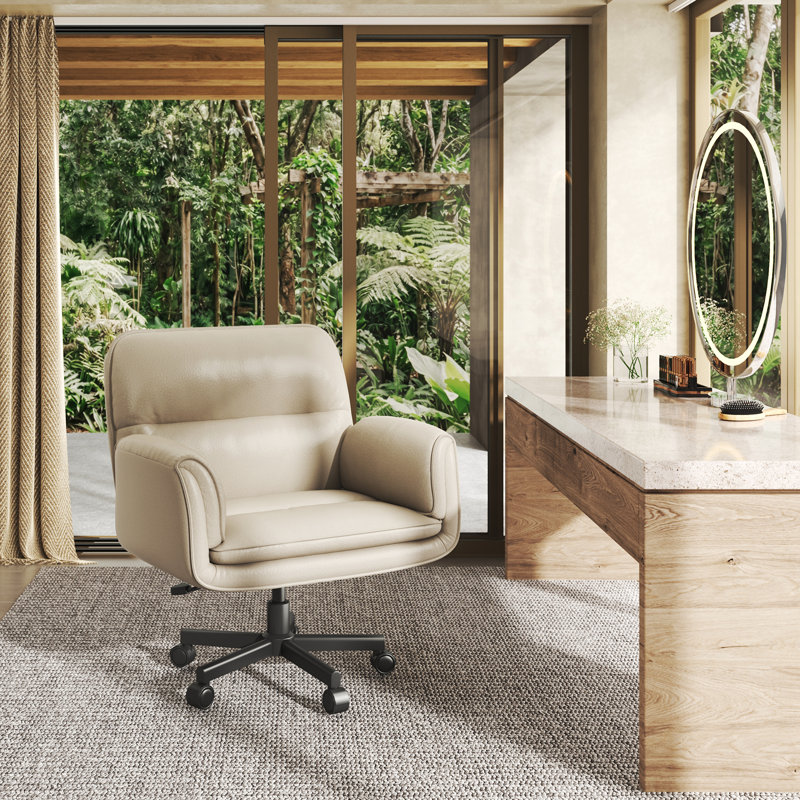 Big and Wide Criss Cross Office Chair, 5-Level Adjustable Arms & Wheels, Height Adjustable Wide Comfy Vanity Makeup Chair, Swivel Shakeable Base for Relax Leisure, Suitable for Home Bedroom Office