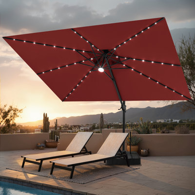 141'×104' Solar Led Lights Cantilever Umbrella With Easy-move Base | One-person Mobility