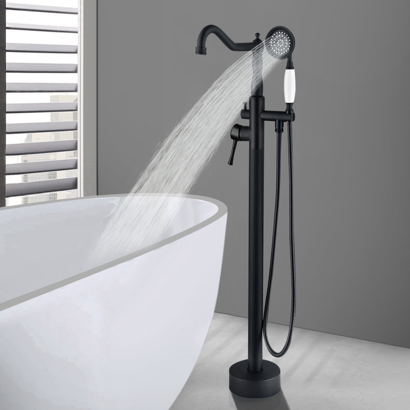Matte Black Stainless Steel Freestanding Bathtub Faucet with Hand Shower