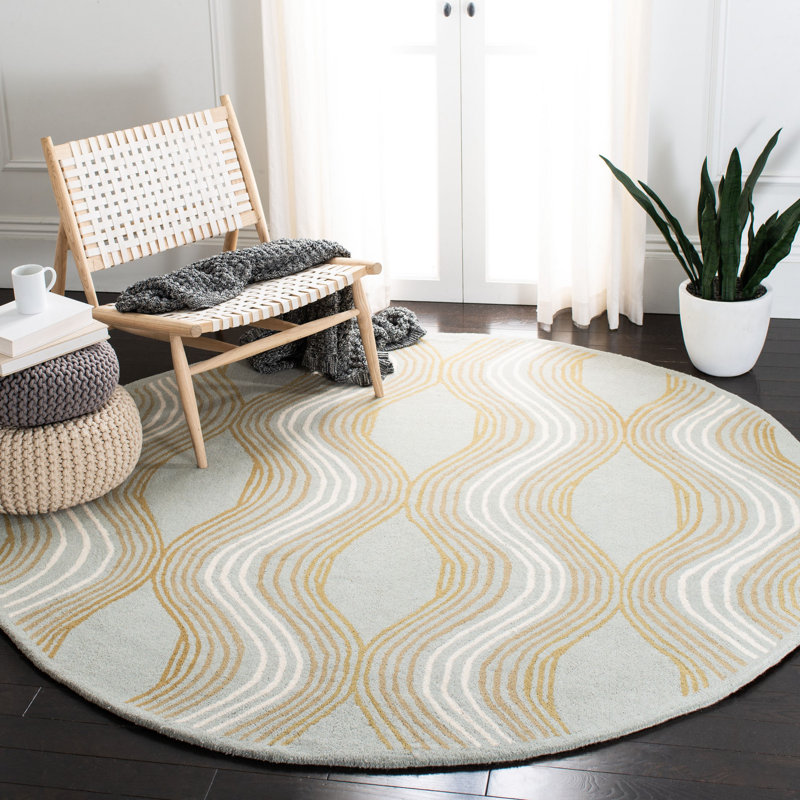 Tapis bleu en laine touffeté à la main Secaucus, Rond 7 pi