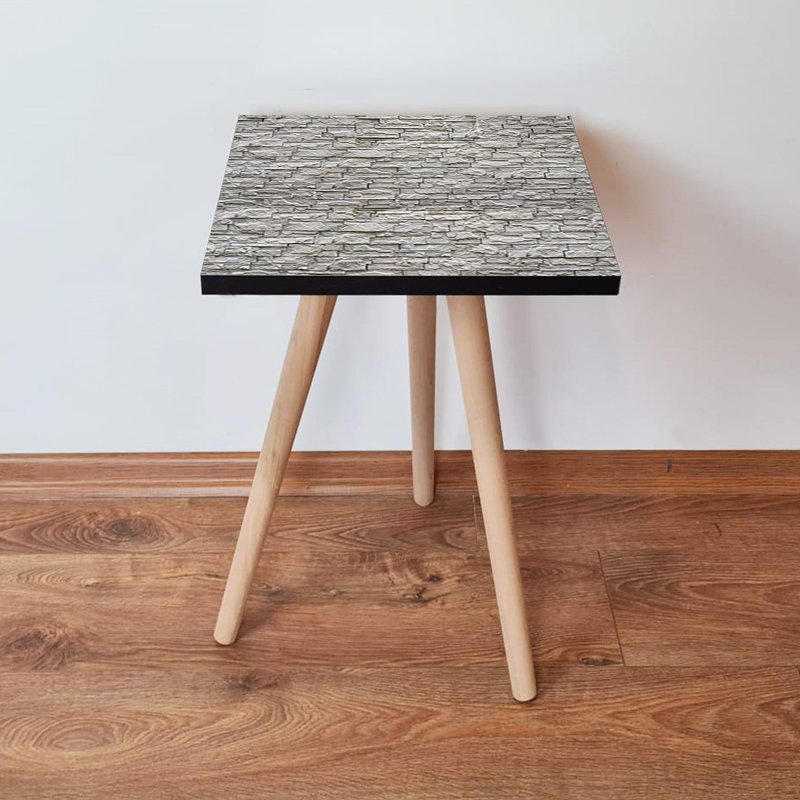 Table d'appoint moderne avec pieds en bois de hêtre, beige et noir, 13,8 po x 16,5 po x 13,8 po | 100% panneau de fibres à densité moyenne, épaisseur: 0,7 pouce | Design scandinave géométrique, élégant et fonctionnel pour le salon et la chambre à coucher