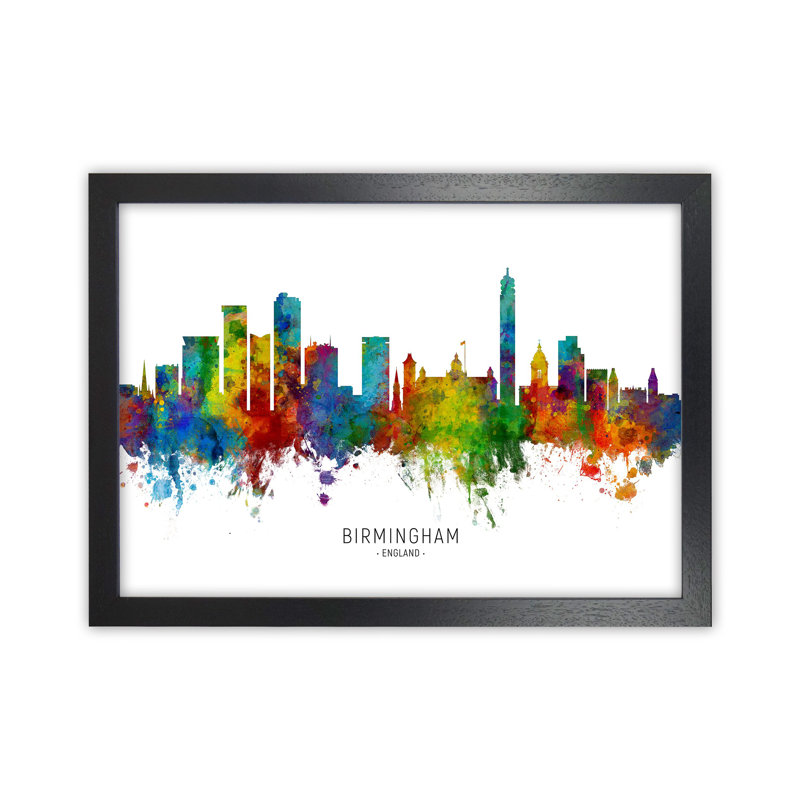 Birmingham England Skyline by Michael Tompsett - Print, 34cm H x 46cm W x 3cm D, Black Framed