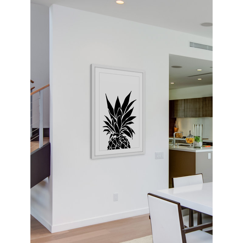 Black Pineapple by Diana Alcala - Single Picture Frame Painting on Wood, White Framed with Matte, 91cm H x 61cm W