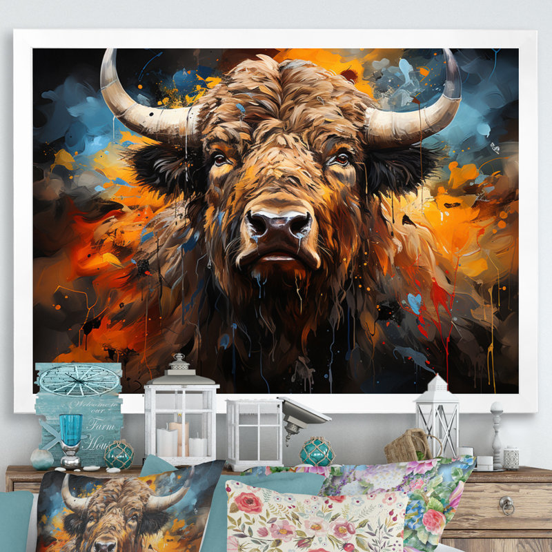 " Buffalo Majestic Bison Collage ", 44" H x 34" W x 1.5" D, White