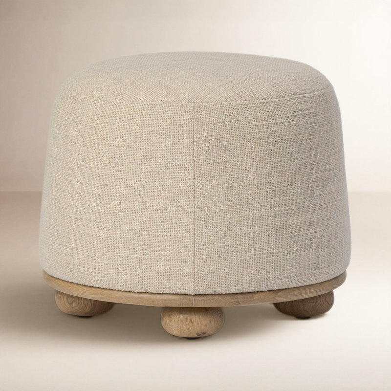 BILBURY Round Ottoman, Sand Textured Performance Basketweave