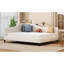 Lit de jour en L en lin beige indémodable avec pieds en bois massif - attrait durable pour un espace de vie confortable