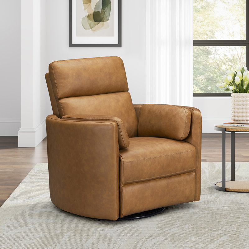 Fauteuil inclinable et oscillant électrique, Cuir fleur rétro rétro caramel