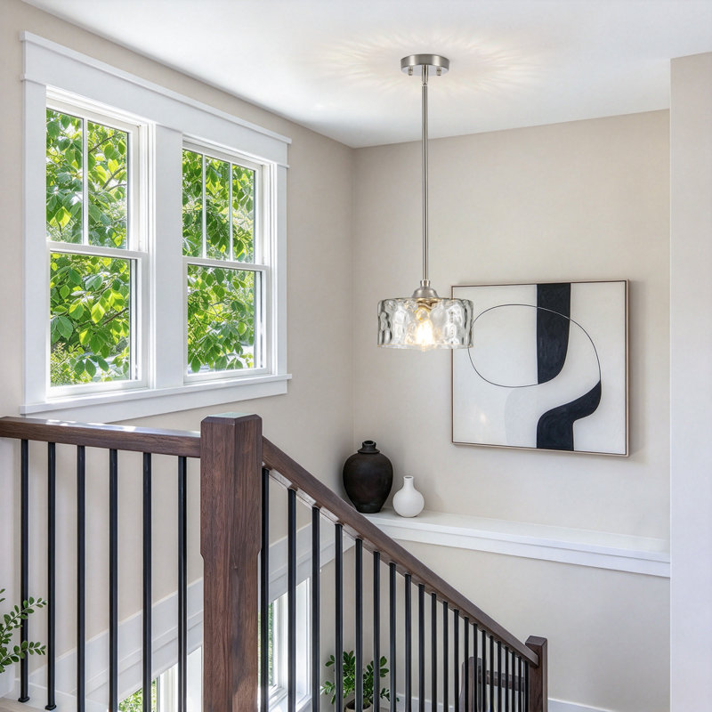 Luminaire suspendu pour îlot de cuisine 1 lumière Modern, abat-jour en verre martelé de 9,05 W, lumière réglable à hauteur réglable E26 pour la salle à manger, la chambre à coucher et le vestibule